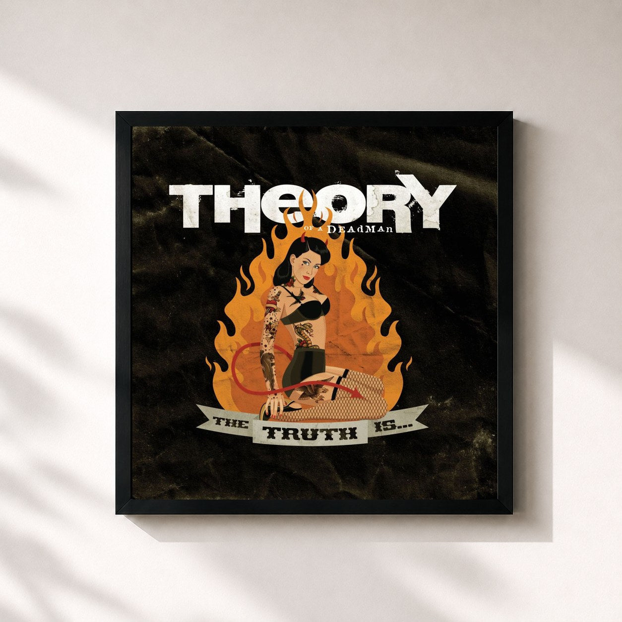 #noir Tableau carré de l'album The Truth Is... de Theory of a Deadman, cadre noir 32x32 cm