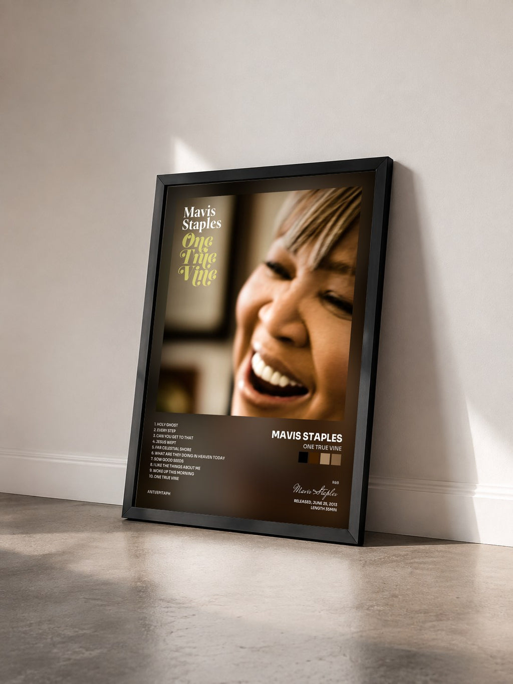 #noir Tableau de l'album One True Vine de Mavis Staples vu de trois quarts, cadre noir