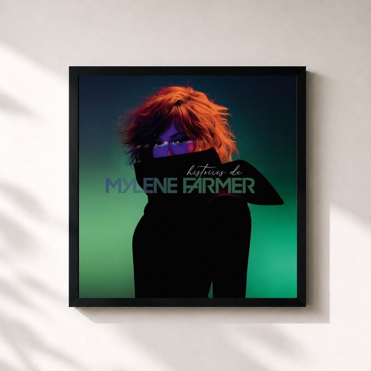 #noir Tableau carré de l'album Histoires de de Mylène Farmer, cadre noir 32x32 cm