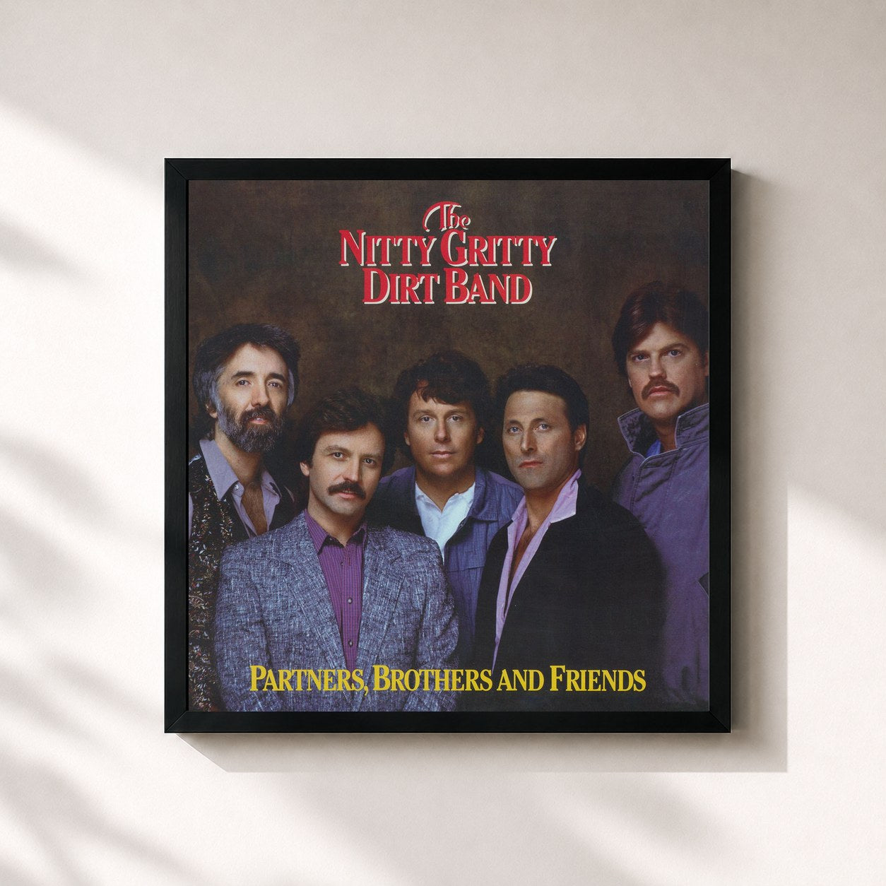 #noir Tableau carré de l'album Partners, Brothers and Friends de Nitty Gritty Dirt Band, cadre noir 32x32 cm