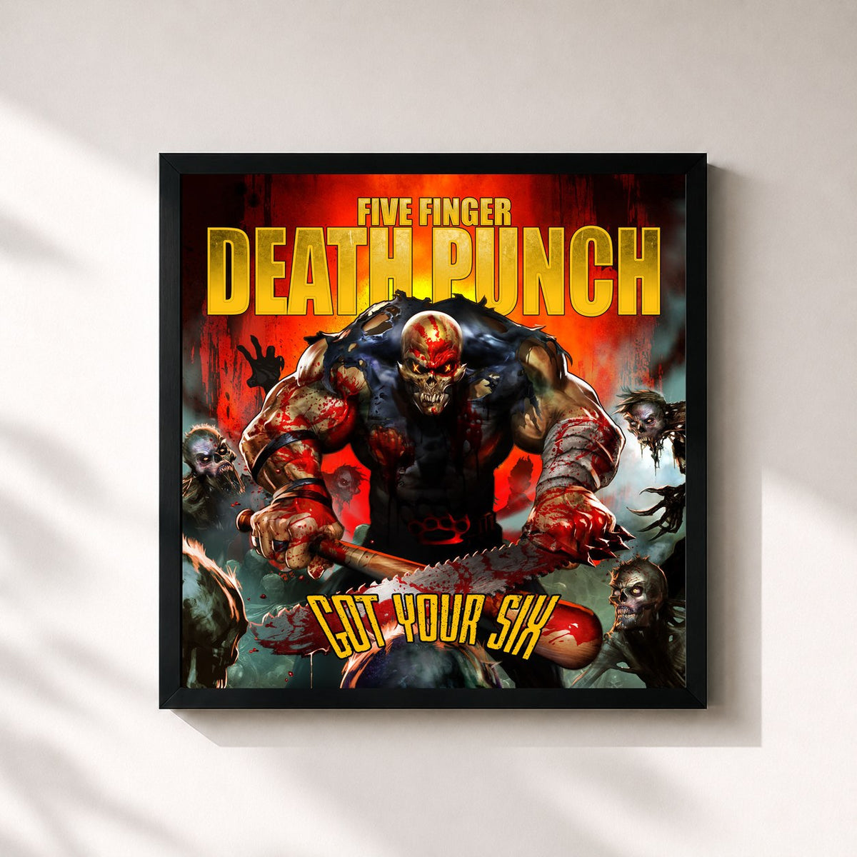 #noir Tableau carré de l'album Got Your Six de Five Finger Death Punch, cadre noir 32x32 cm