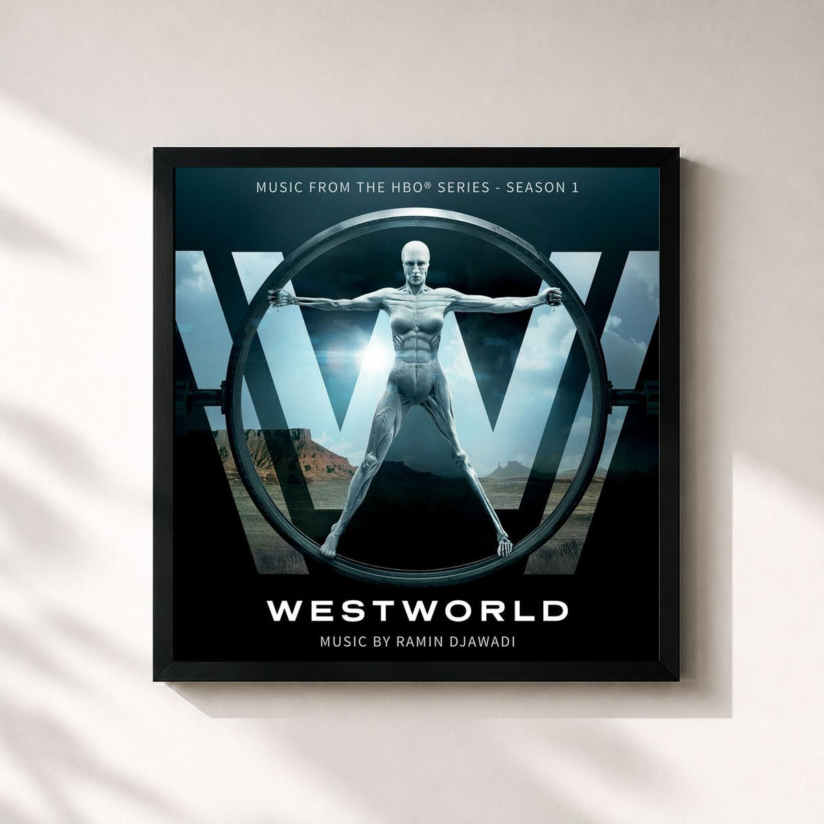 #noir Tableau carré de l'album Westworld: Season 1 (Music from the HBO Series) de Ramin Djawadi, cadre noir 32x32 cm