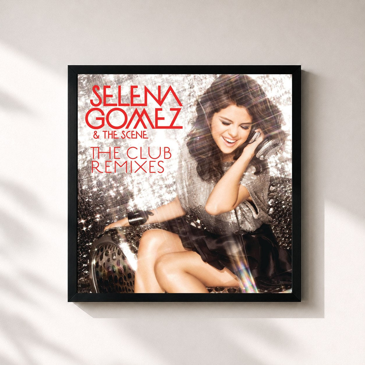 #noir Tableau carré de l'album The Club Remixes de Selena Gomez & The Scene, cadre noir 32x32 cm
