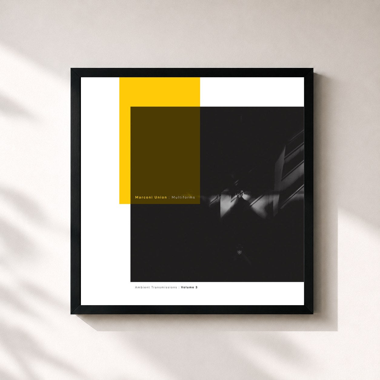 #noir Tableau carré de l'album Multiforms: Ambient Transmissions, Vol. 3 de Marconi Union, cadre noir 32x32 cm