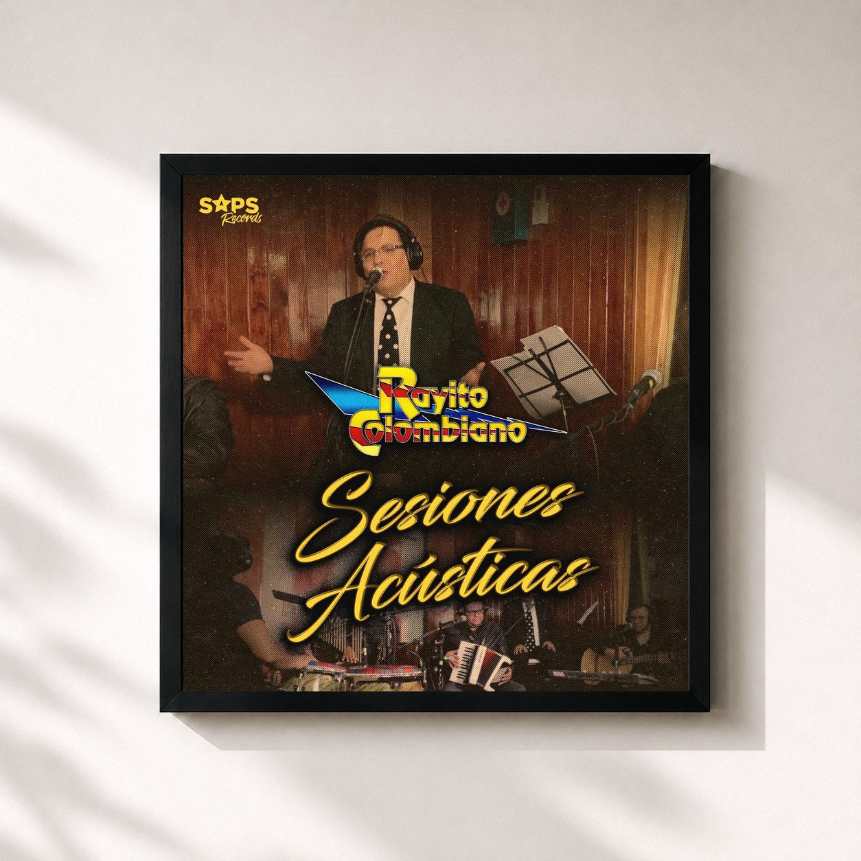 #noir Tableau carré de l'album Rayito Colombiano Sesiones Acústicas de Rayito Colombiano, cadre noir 32x32 cm