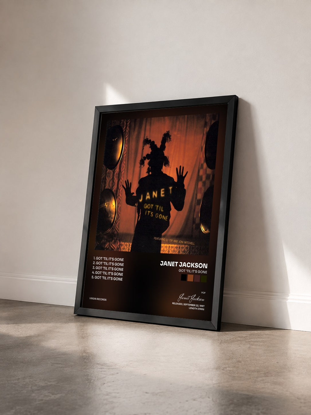 #noir Tableau de l'album Got 'Til It's Gone de Janet Jackson vu de trois quarts, cadre noir