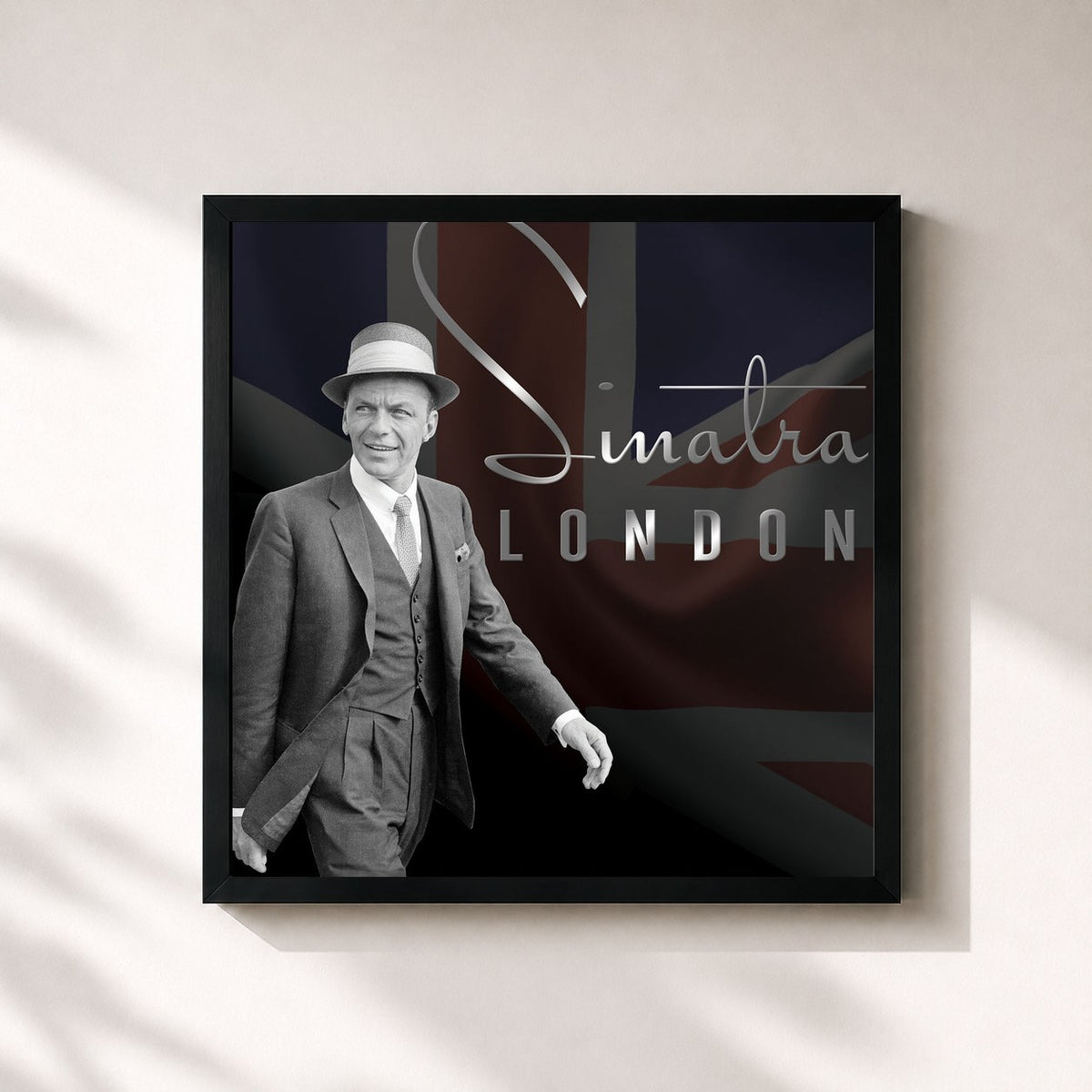 #noir Tableau carré de l'album London de Frank Sinatra, cadre noir 32x32 cm