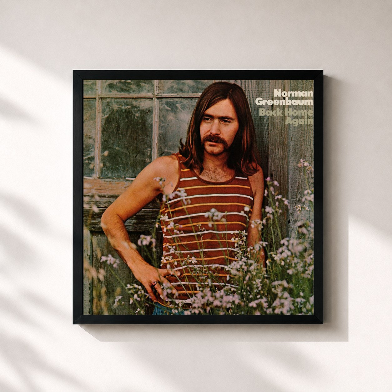 #noir Tableau carré de l'album Back Home Again de Norman Greenbaum, cadre noir 32x32 cm