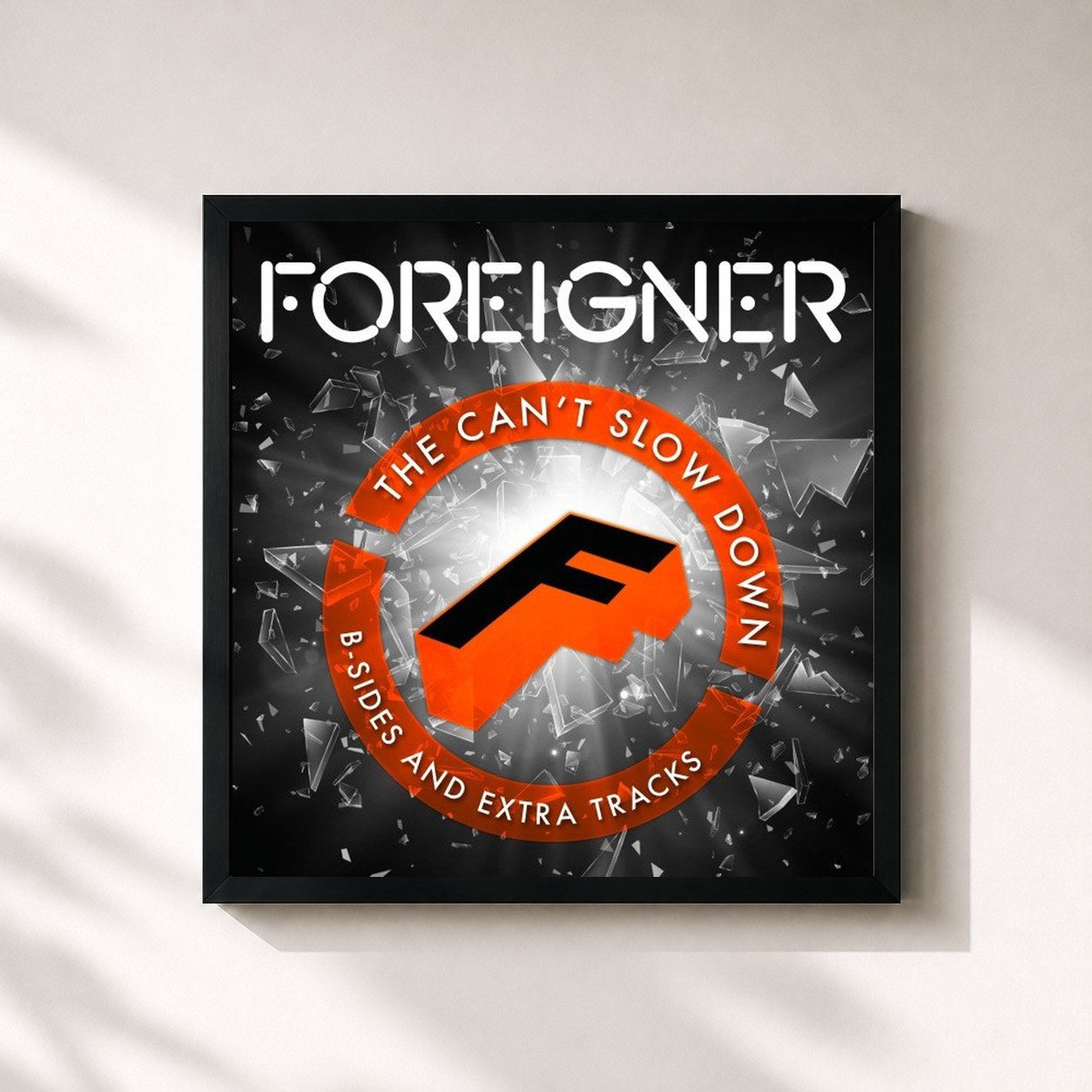 #noir Tableau carré de l'album The Can't Slow Down B-Sides and Extra Tracks de Foreigner, cadre noir 32x32 cm