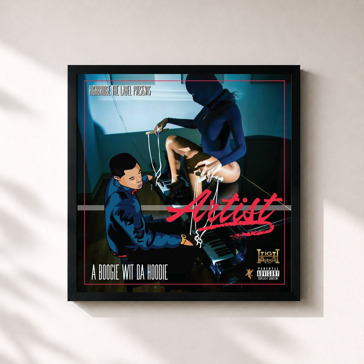 #noir Tableau carré de l'album Artist de A Boogie Wit da Hoodie, cadre noir 32x32 cm