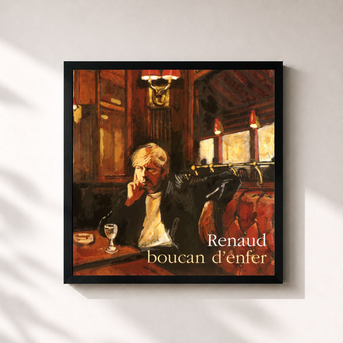 #noir Tableau carré de l'album Boucan d'enfer de Renaud, cadre noir 32x32 cm