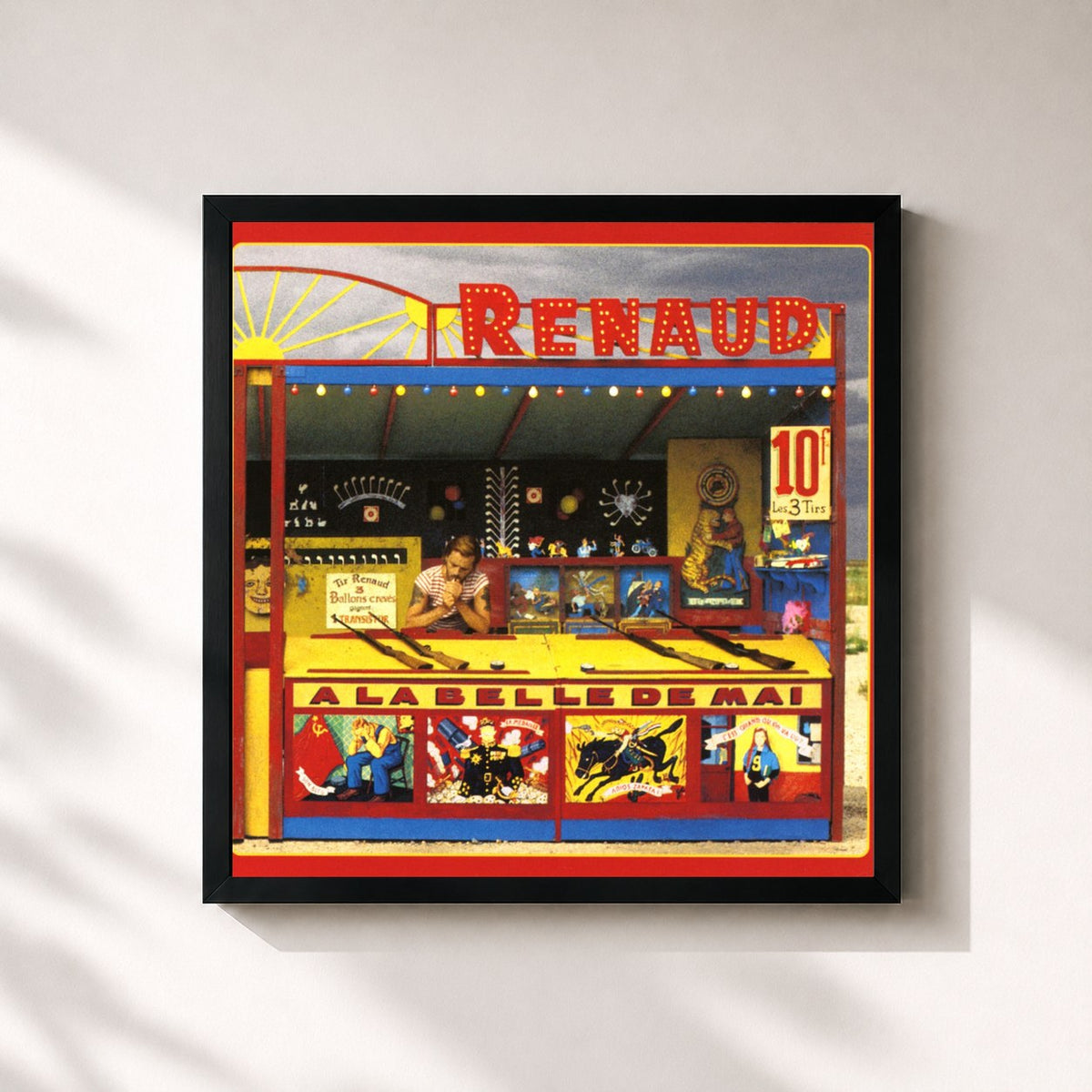 #noir Tableau carré de l'album À la belle de mai de Renaud, cadre noir 32x32 cm