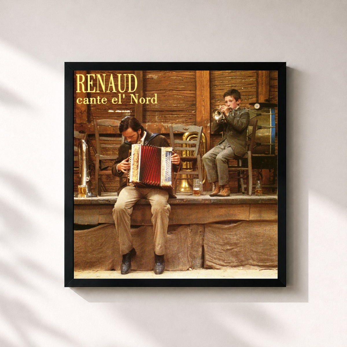 #noir Tableau carré de l'album Renaud Cante El' Nord de Renaud, cadre noir 32x32 cm