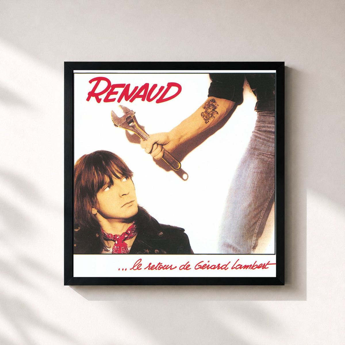 #noir Tableau carré de l'album Le Retour De Gerard Lambert (Remastered) de Renaud, cadre noir 32x32 cm