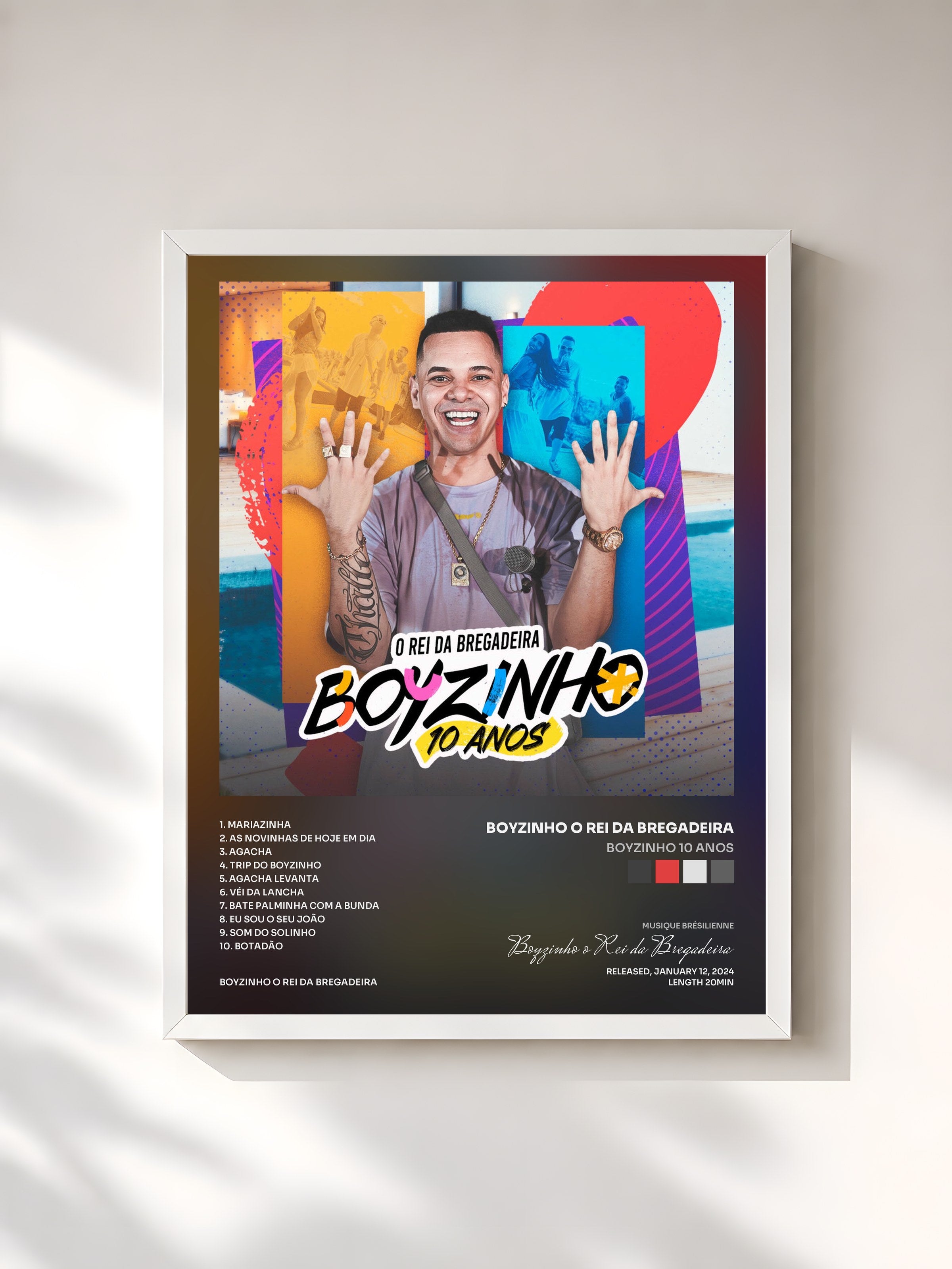 #blanc Tableau de l'album BOYZINHO 10 ANOS de Boyzinho o Rei da Bregadeira, cadre blanc, imprimé et encadré en France
