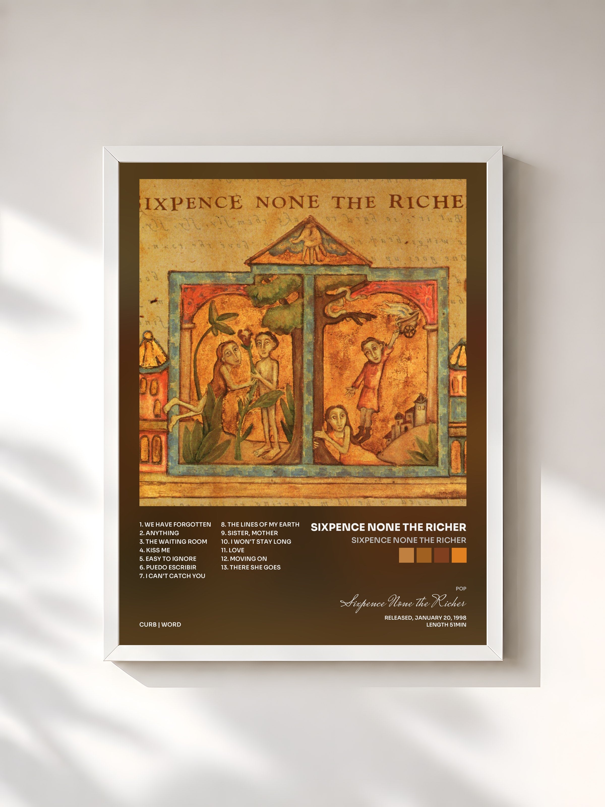 #blanc Tableau de l'album Sixpence None The Richer de Sixpence None the Richer, cadre blanc, imprimé et encadré en France