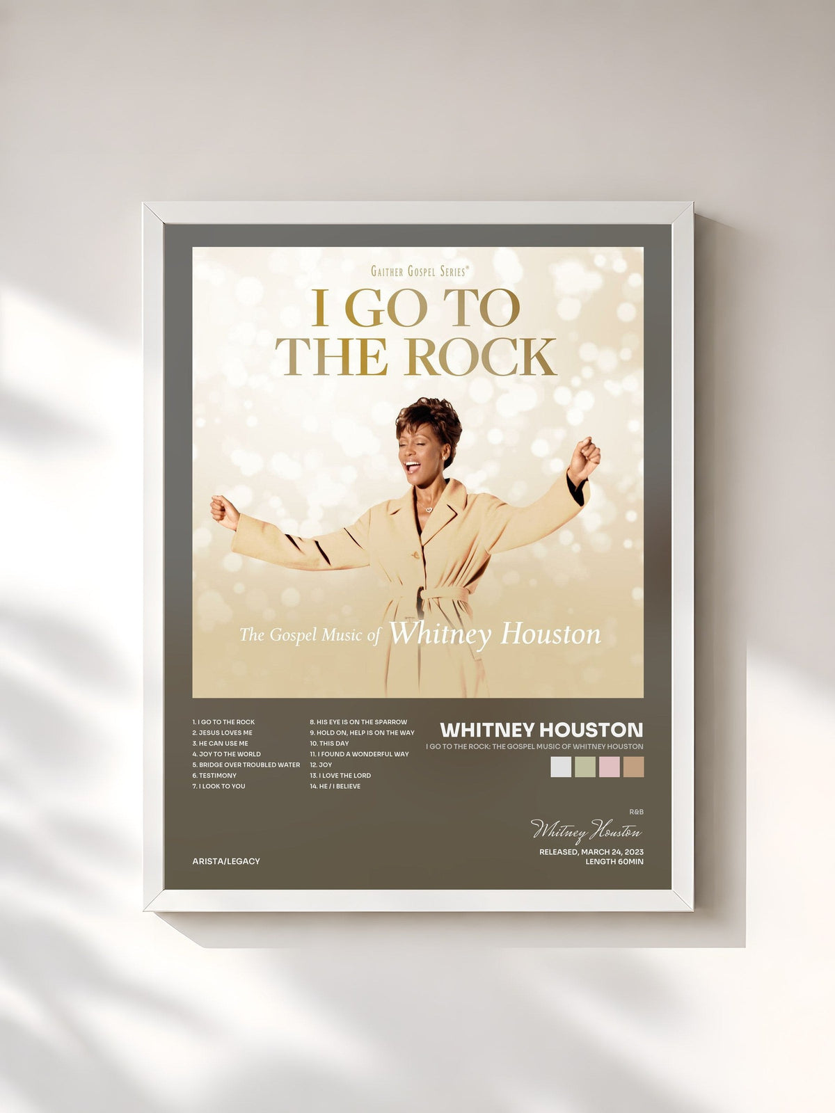 #blanc Tableau de l'album I Go To The Rock: The Gospel Music Of Whitney Houston de Whitney Houston, cadre blanc, imprimé et encadré en France