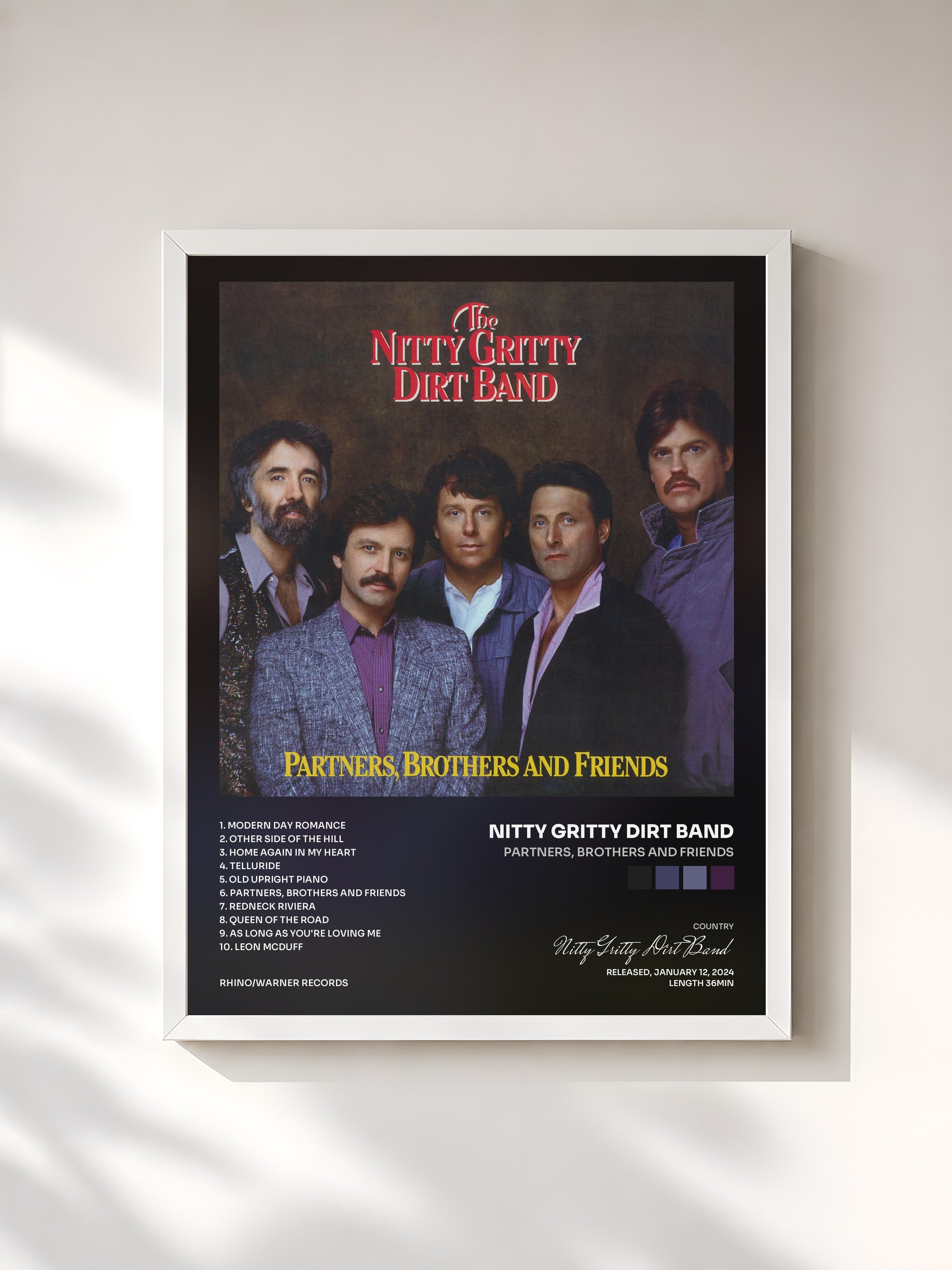 #blanc Tableau de l'album Partners, Brothers and Friends de Nitty Gritty Dirt Band, cadre blanc, imprimé et encadré en France
