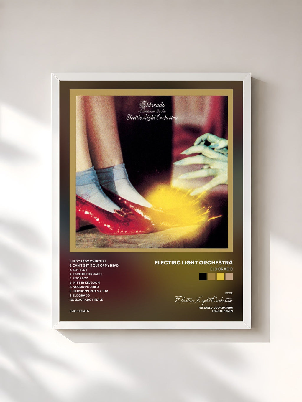 #blanc Tableau de l'album Eldorado de Electric Light Orchestra, cadre blanc, imprimé et encadré en France