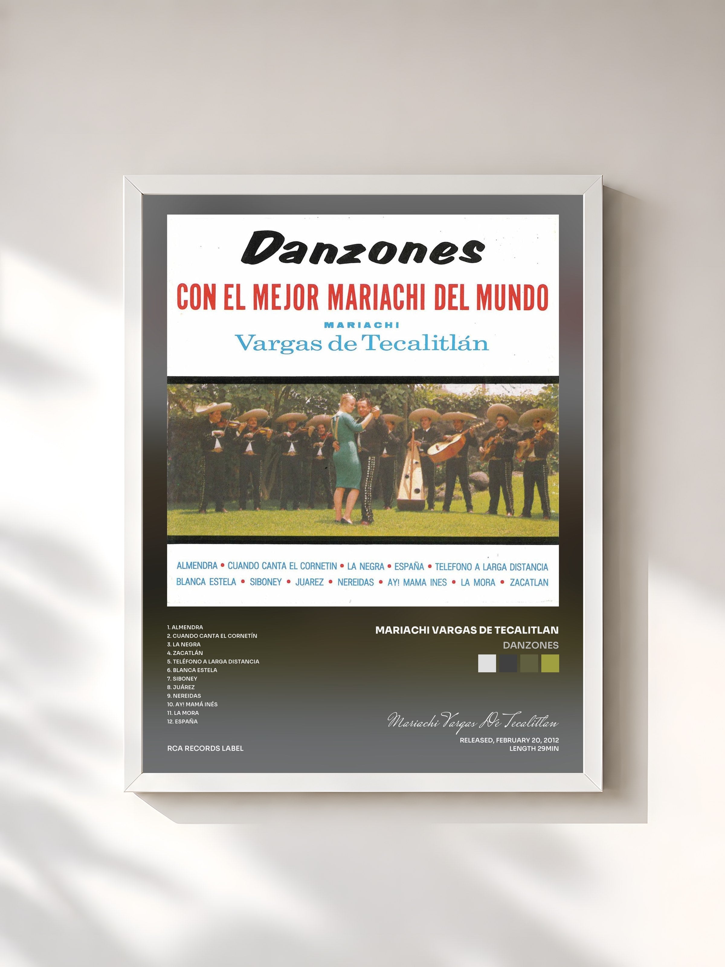 #blanc Tableau de l'album Danzones de Mariachi Vargas De Tecalitlan, cadre blanc, imprimé et encadré en France