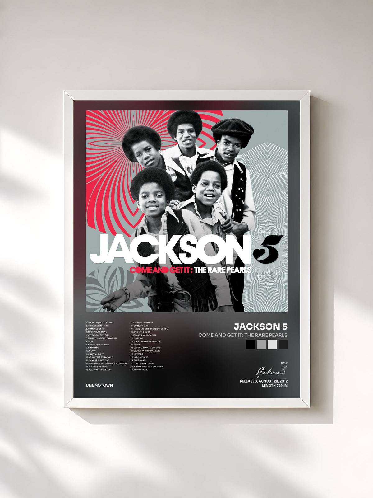 #blanc Tableau de l'album Come And Get It: The Rare Pearls de Jackson 5, cadre blanc, imprimé et encadré en France