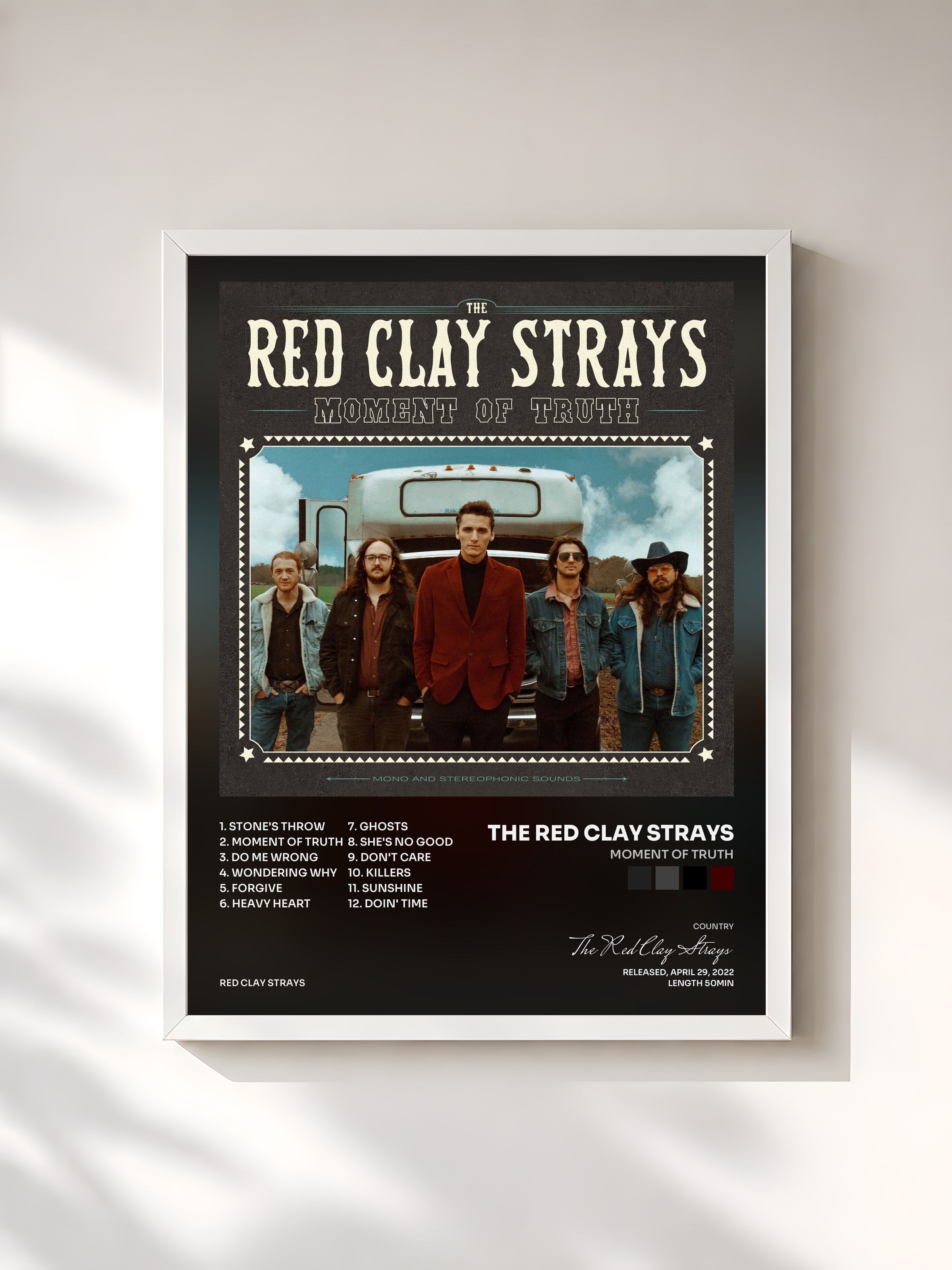 #blanc Tableau de l'album Moment of Truth de The Red Clay Strays, cadre blanc, imprimé et encadré en France