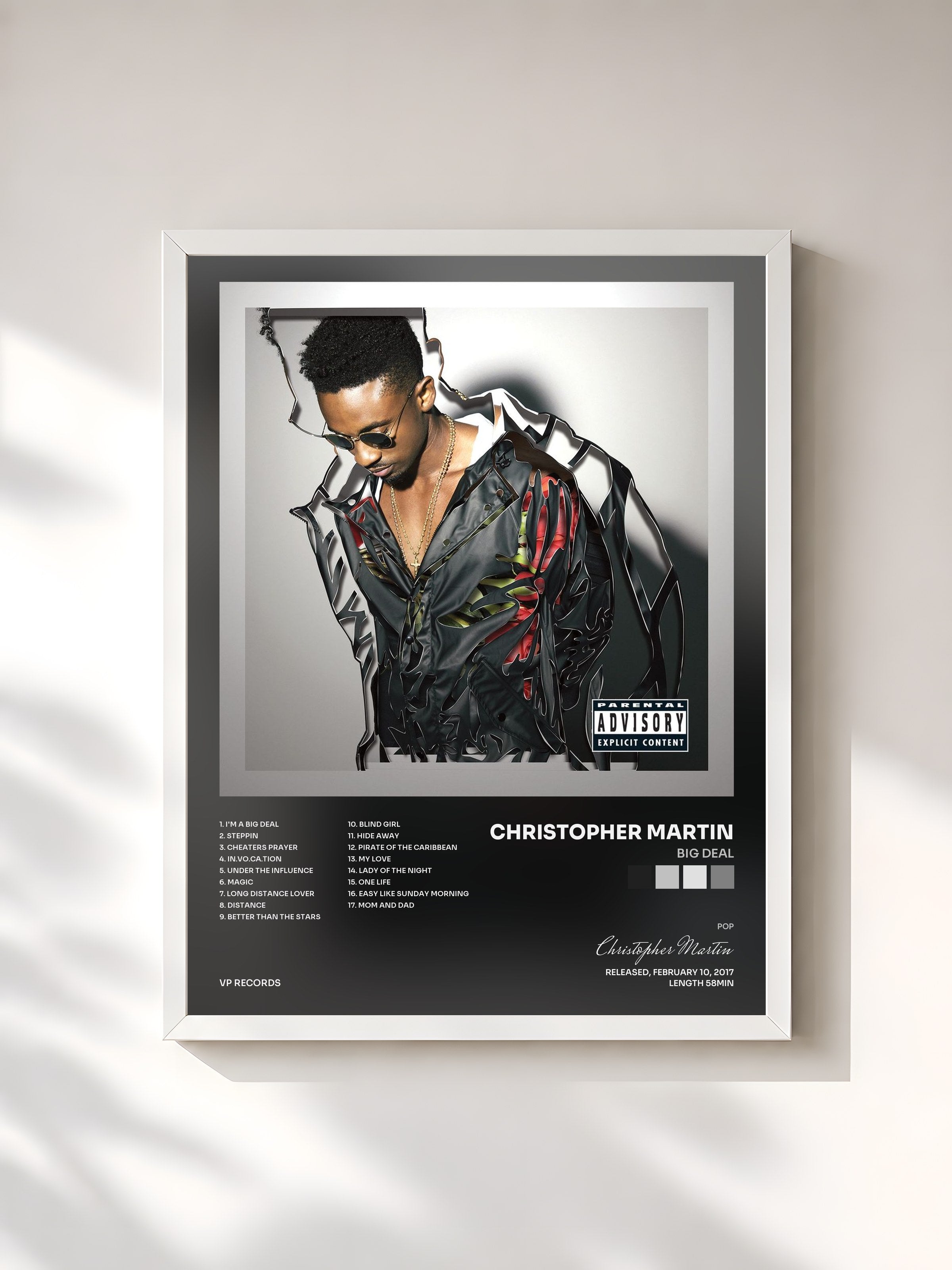 #blanc Tableau de l'album Big Deal de Christopher Martin, cadre blanc, imprimé et encadré en France