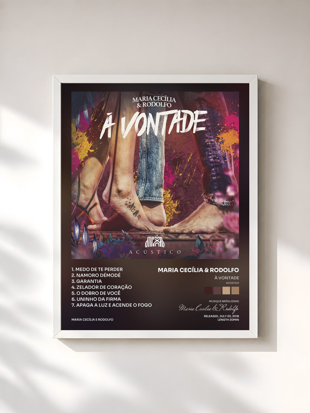 #blanc Tableau de l'album À Vontade (Acústico) de Maria Cecília & Rodolfo, cadre blanc, imprimé et encadré en France