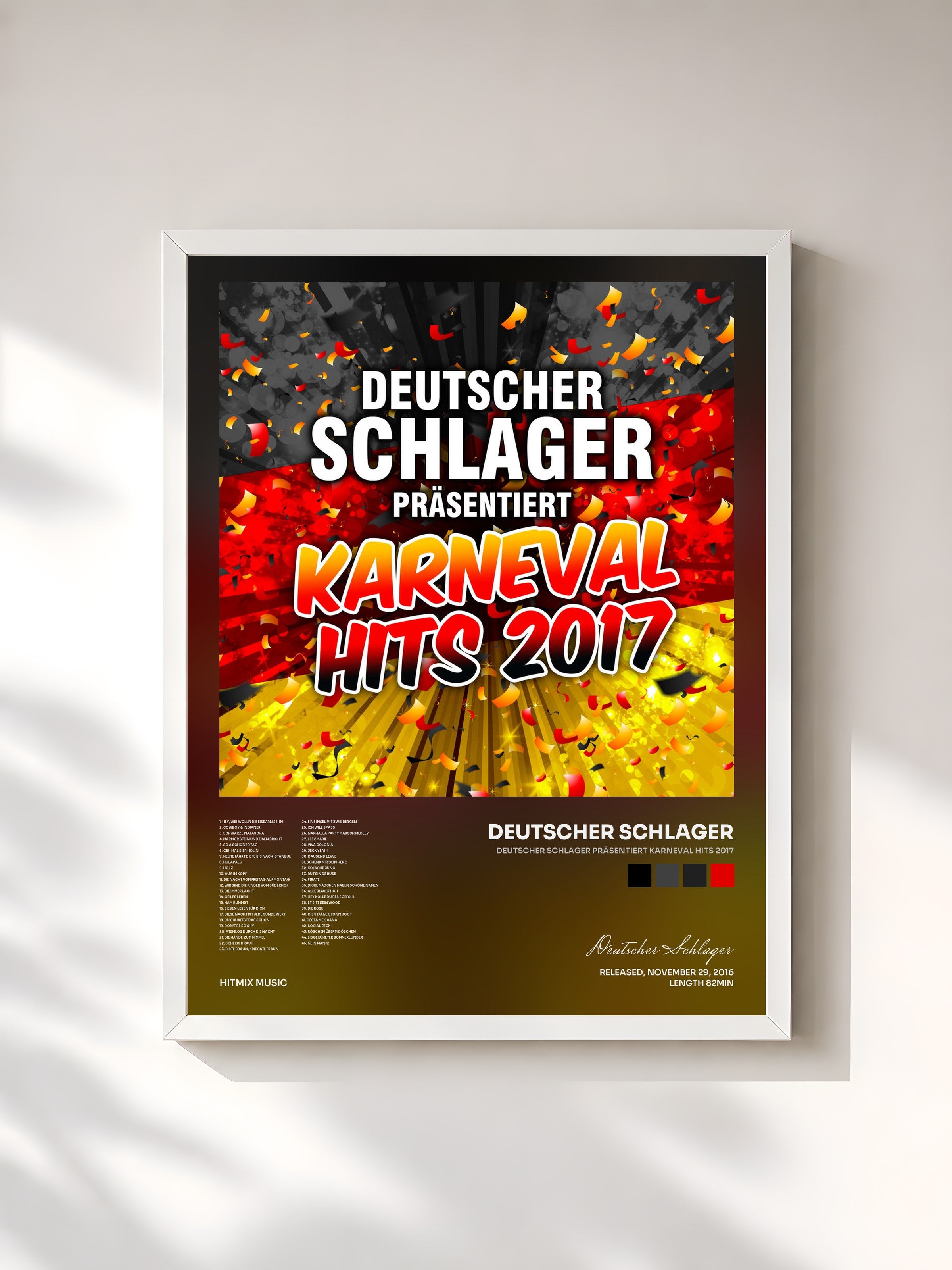 #blanc Tableau de l'album Deutscher Schlager präsentiert Karneval Hits 2017 de Deutscher Schlager, cadre blanc, imprimé et encadré en France