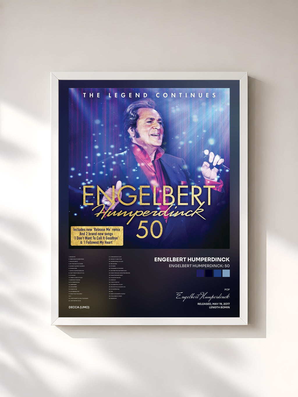 #blanc Tableau de l'album Engelbert Humperdinck: 50 de Engelbert Humperdinck, cadre blanc, imprimé et encadré en France