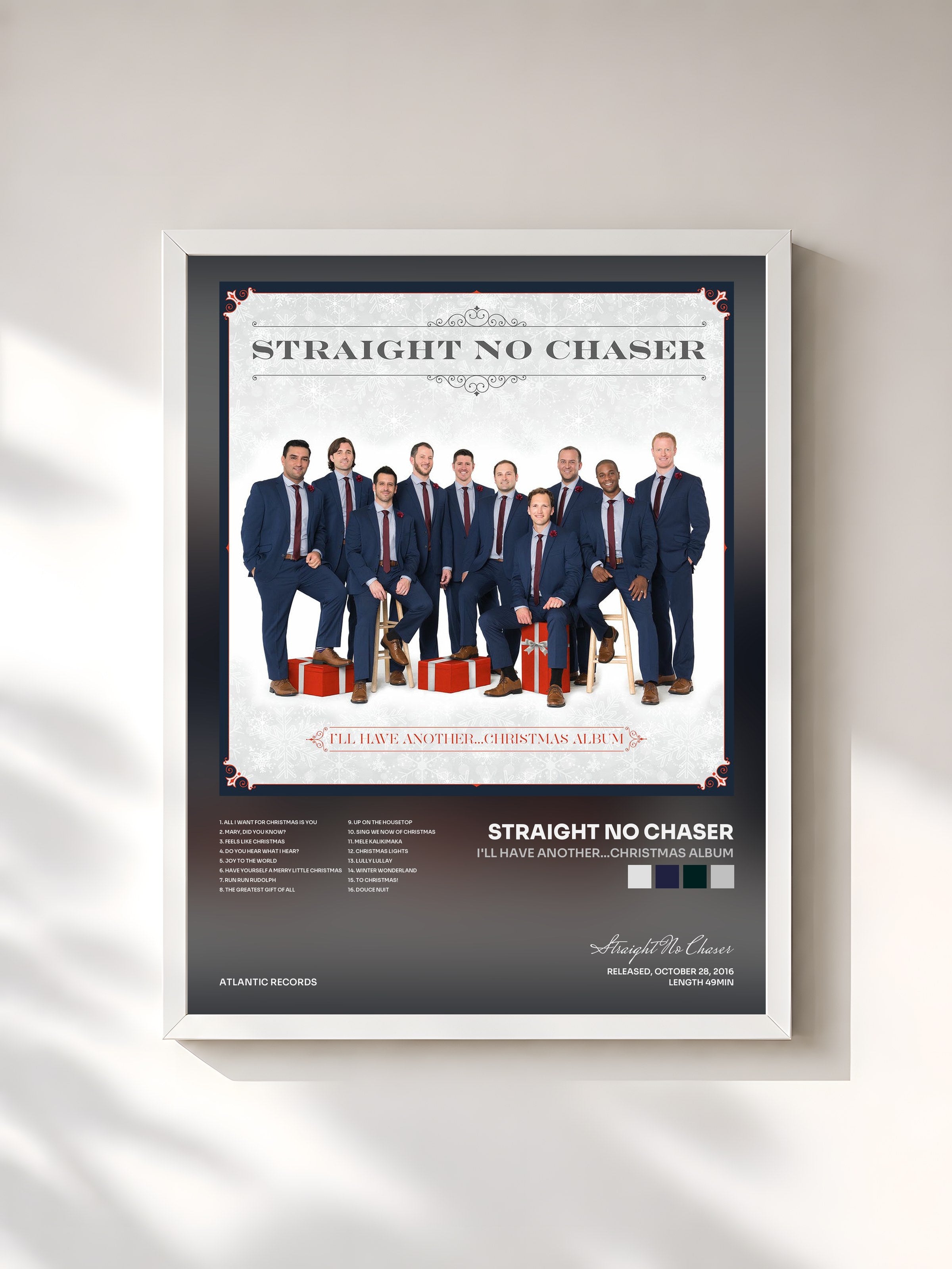 #blanc Tableau de l'album I'll Have Another...Christmas Album de Straight No Chaser, cadre blanc, imprimé et encadré en France