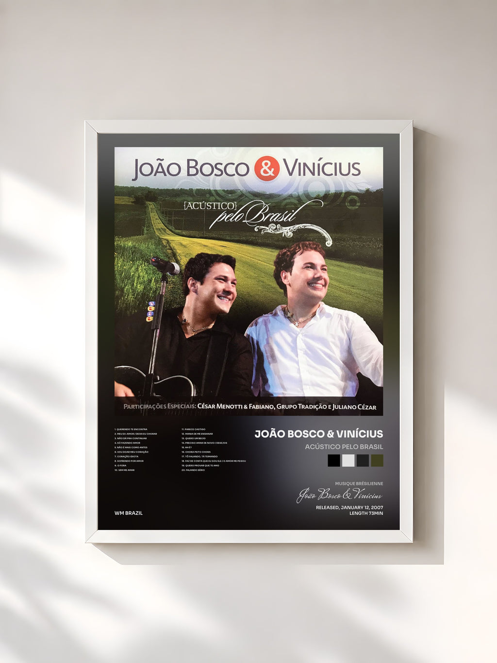 #blanc Tableau de l'album Acústico Pelo Brasil de João Bosco & Vinícius, cadre blanc, imprimé et encadré en France