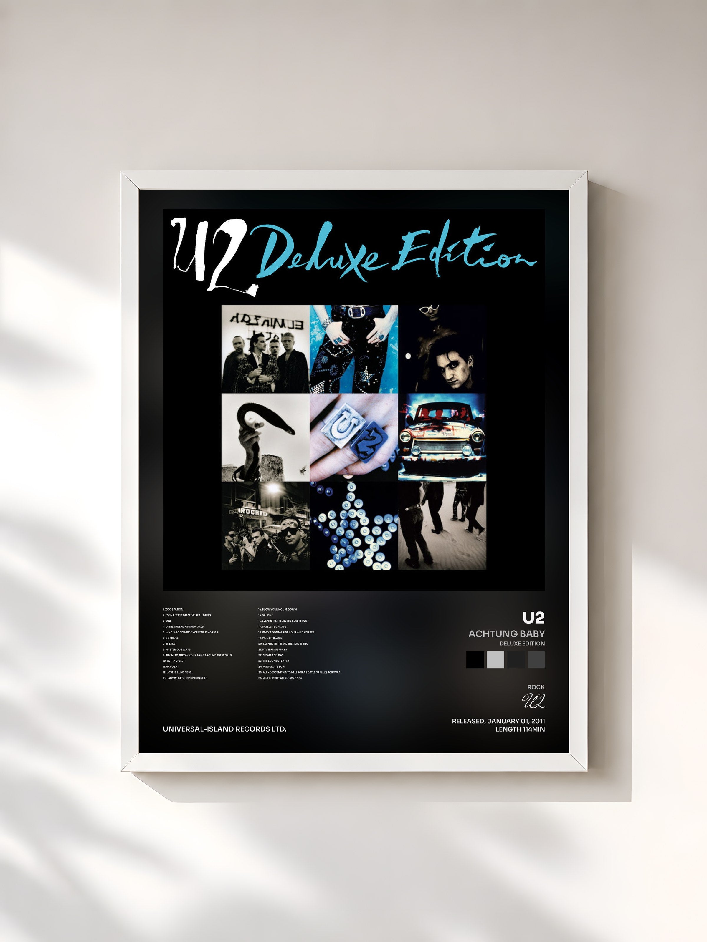 #blanc Achtung Baby (Deluxe Edition) by U2 as a framed art print, white frame, printed and framed in France