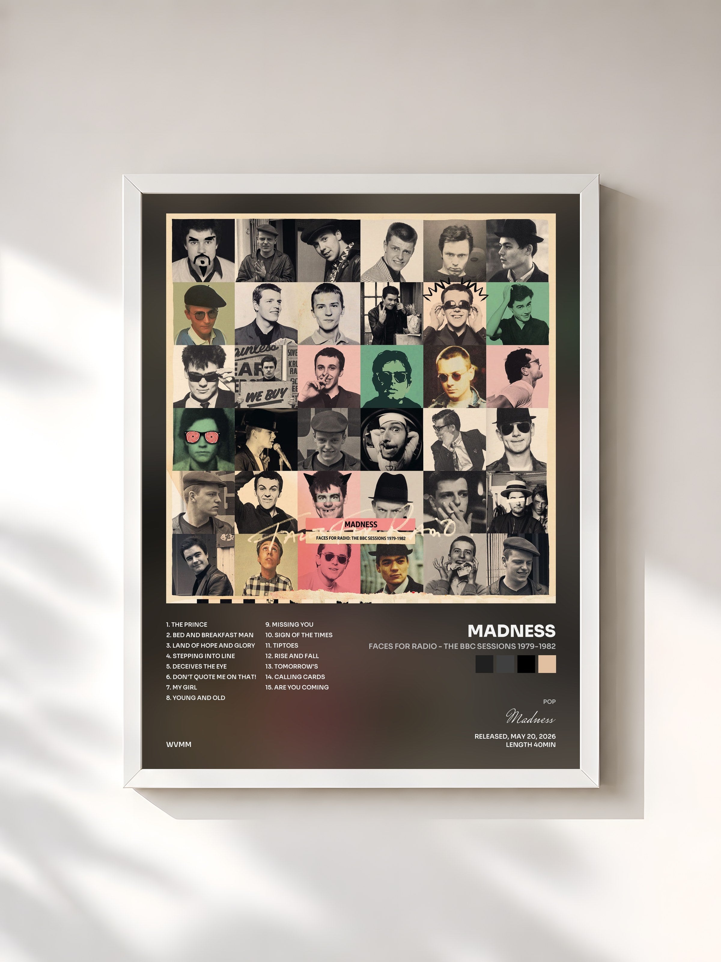 #blanc Tableau de l'album Faces For Radio - The BBC Sessions 1979-1982 de Madness, cadre blanc, imprimé et encadré en France