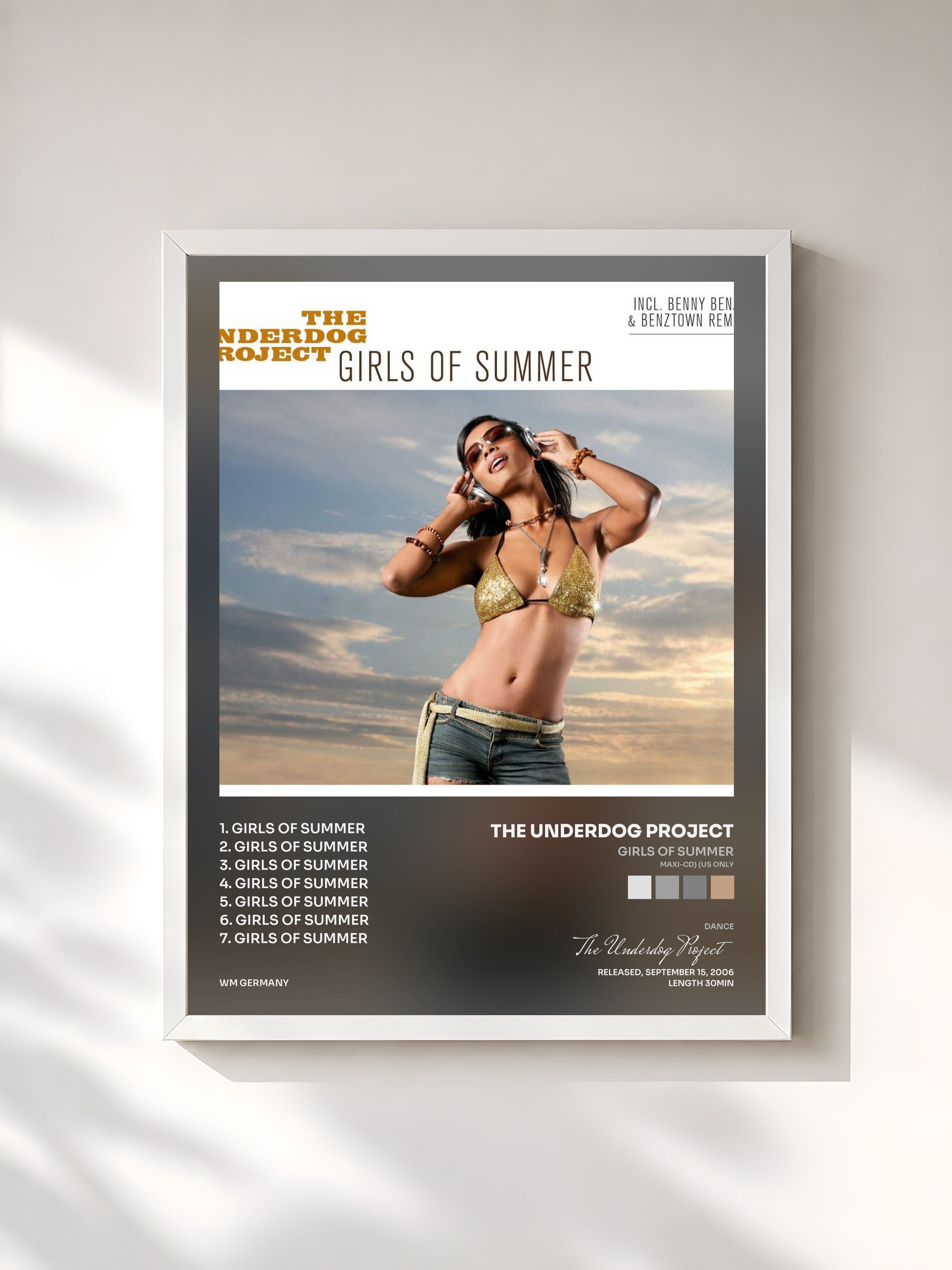 #blanc Tableau de l'album Girls Of Summer (Maxi-CD) (US Only) de The Underdog Project, cadre blanc, imprimé et encadré en France