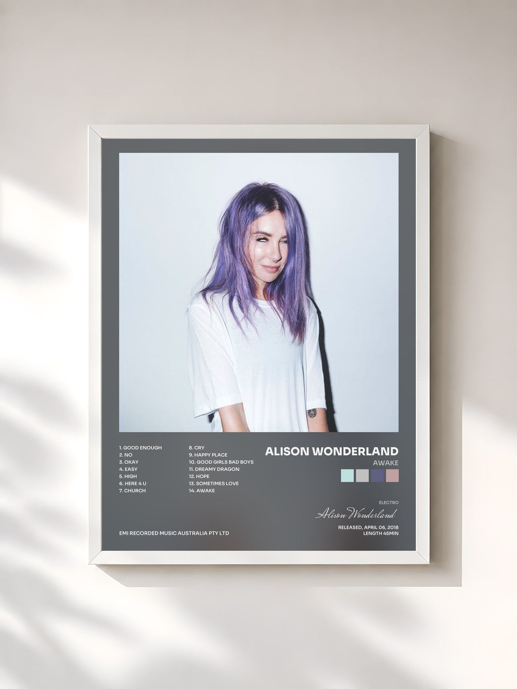 #blanc Awake by Alison Wonderland as a framed art print, white frame, printed and framed in France