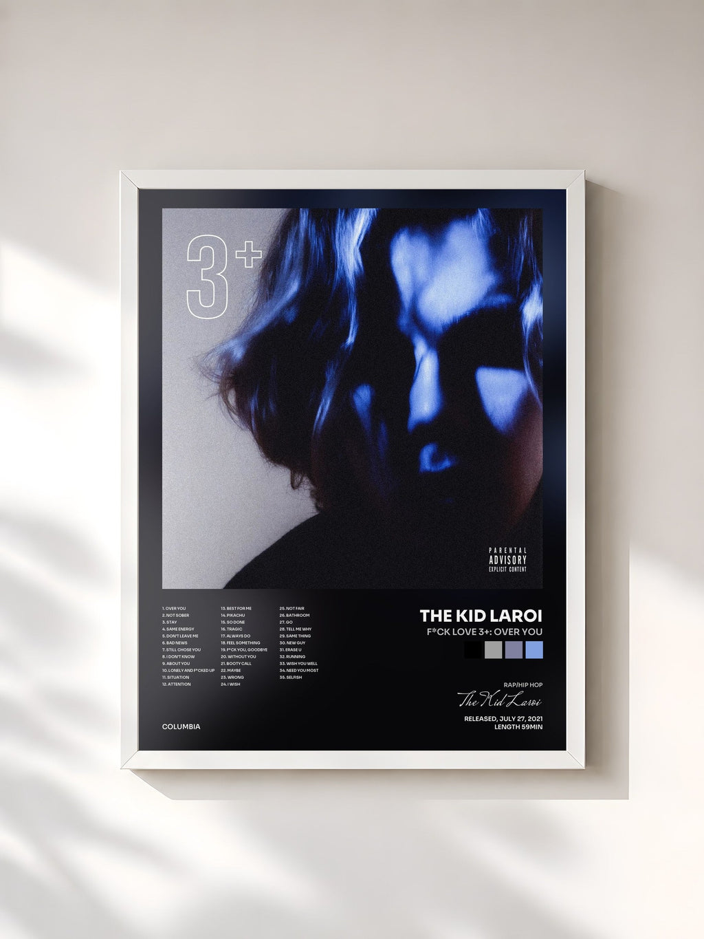 #blanc F*CK LOVE 3+: OVER YOU von The Kid Laroi als gerahmter Kunstdruck, weißer Rahmen, gedruckt und gerahmt in Frankreich