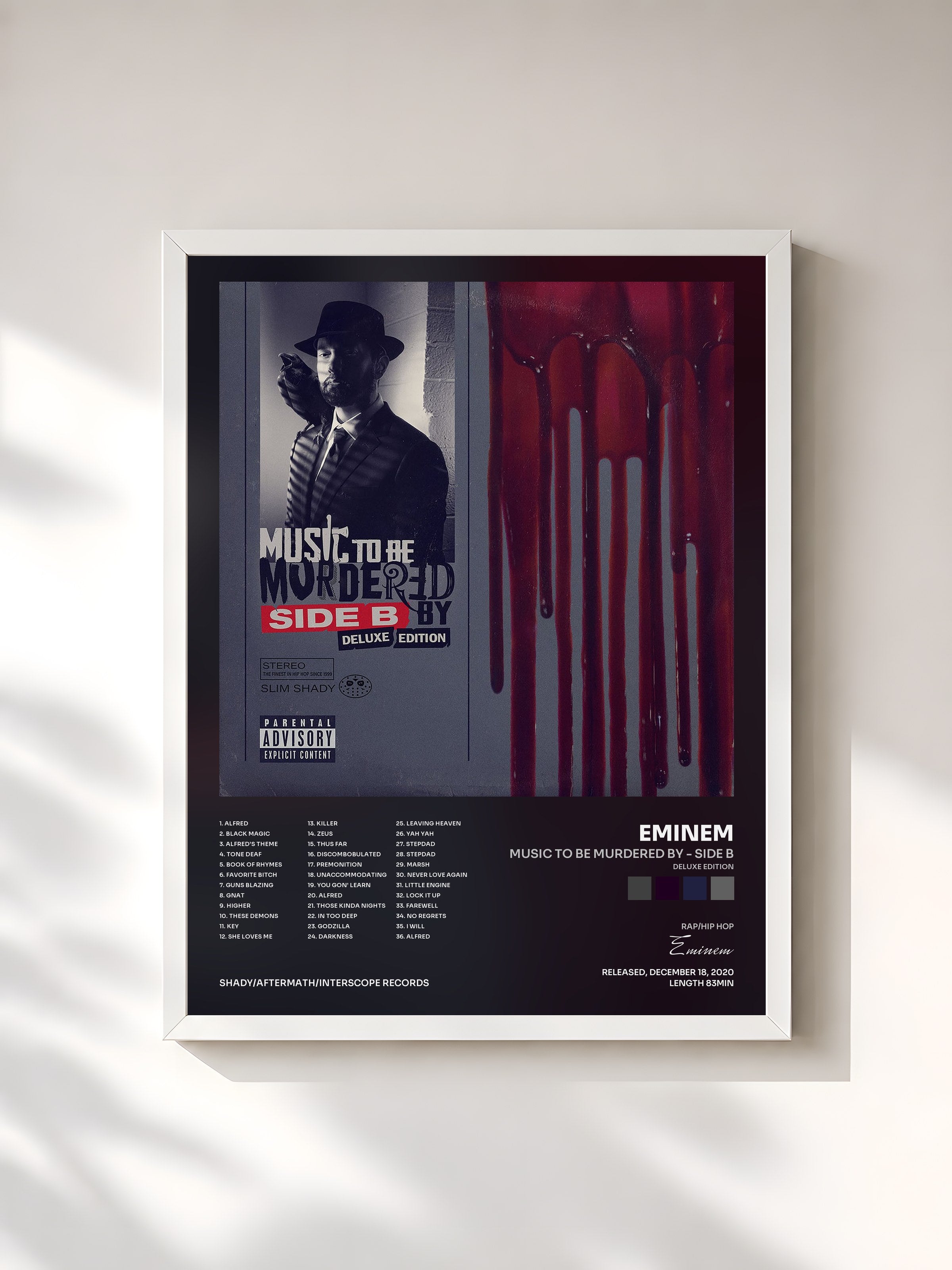 #blanc Music To Be Murdered By - Side B (Deluxe Edition) de Eminem en lámina enmarcada, marco blanco, impresa y enmarcada en Francia
