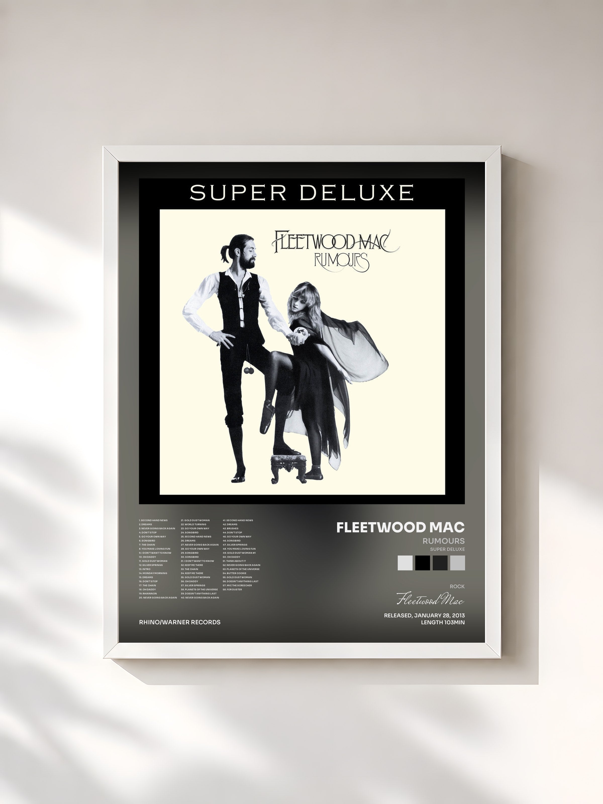 #blanc Rumours (Super Deluxe) de Fleetwood Mac en lámina enmarcada, marco blanco, impresa y enmarcada en Francia