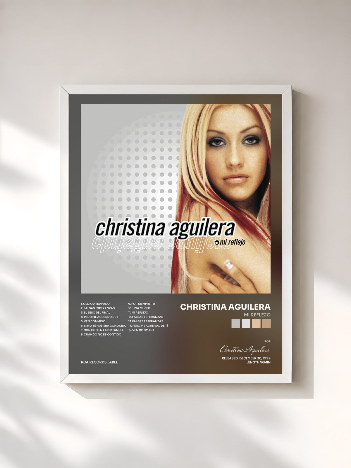 #blanc Tableau de l'album Mi Reflejo de Christina Aguilera, cadre blanc, imprimé et encadré en France