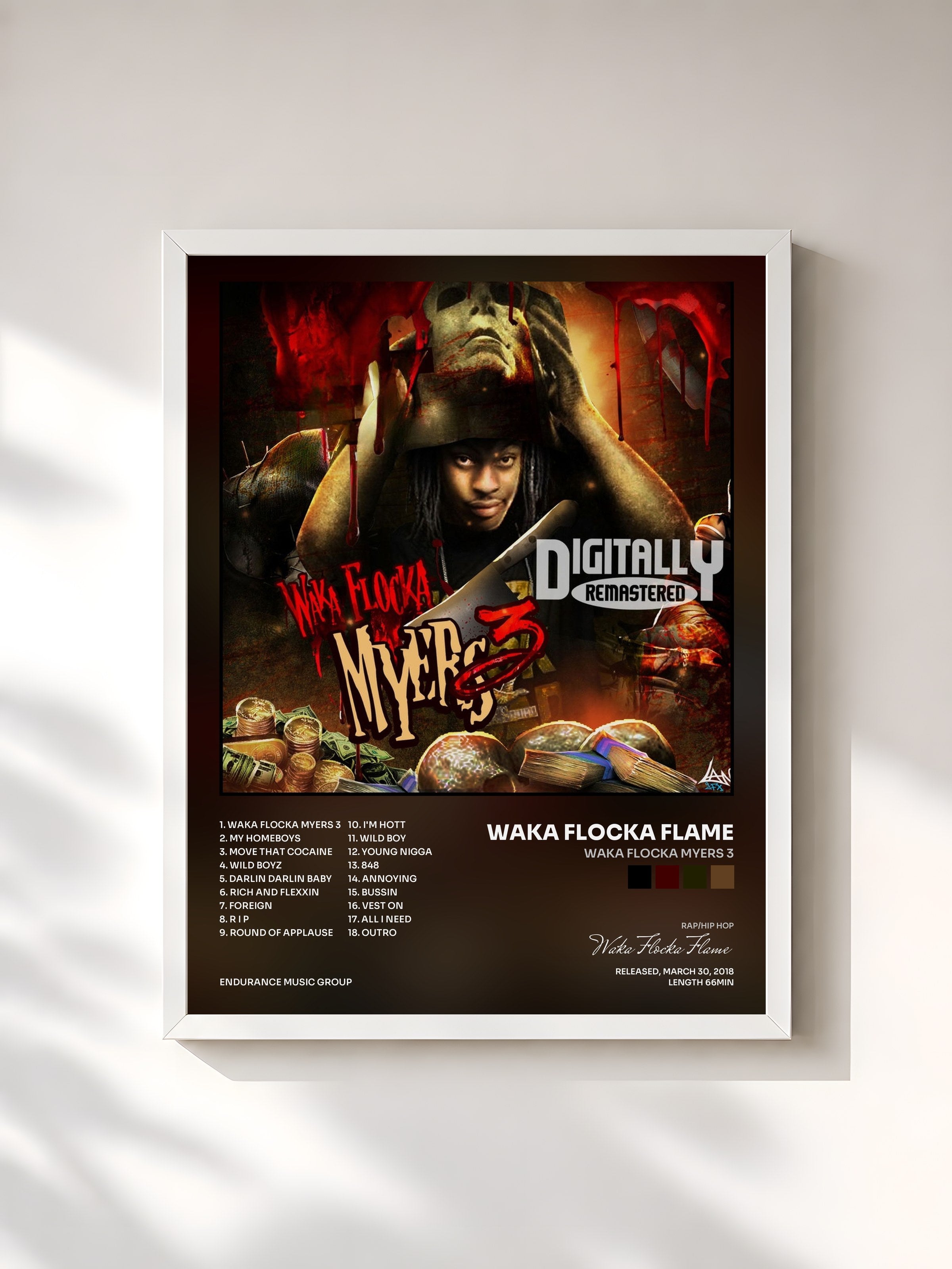 #blanc Tableau de l'album Waka Flocka Myers 3 de Waka Flocka Flame, cadre blanc, imprimé et encadré en France