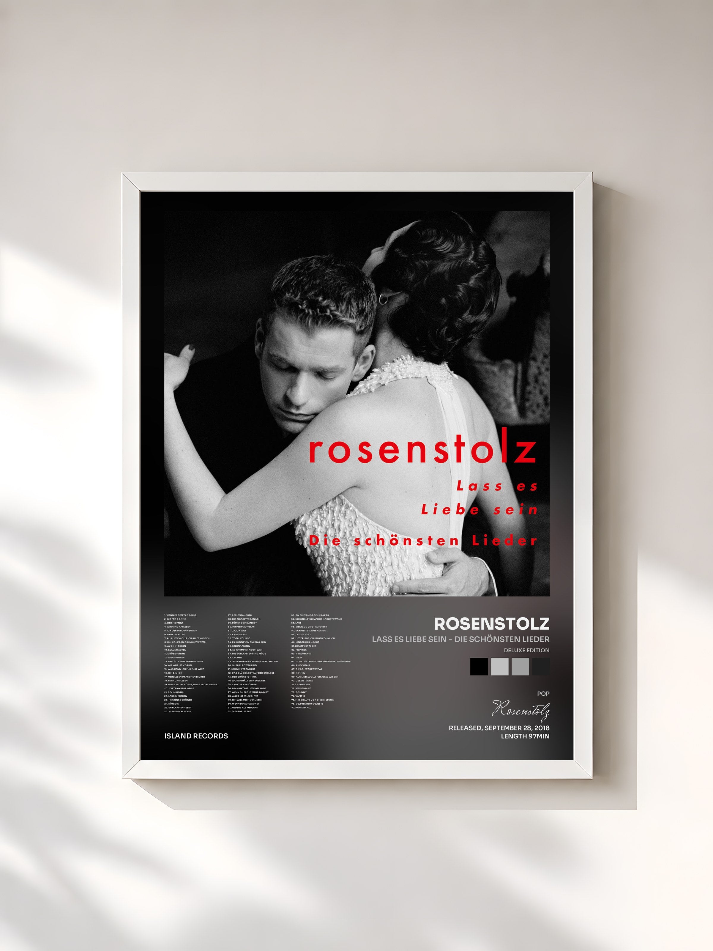 #blanc Tableau de l'album Lass es Liebe sein - Die schönsten Lieder (Deluxe Edition) de Rosenstolz, cadre blanc, imprimé et encadré en France