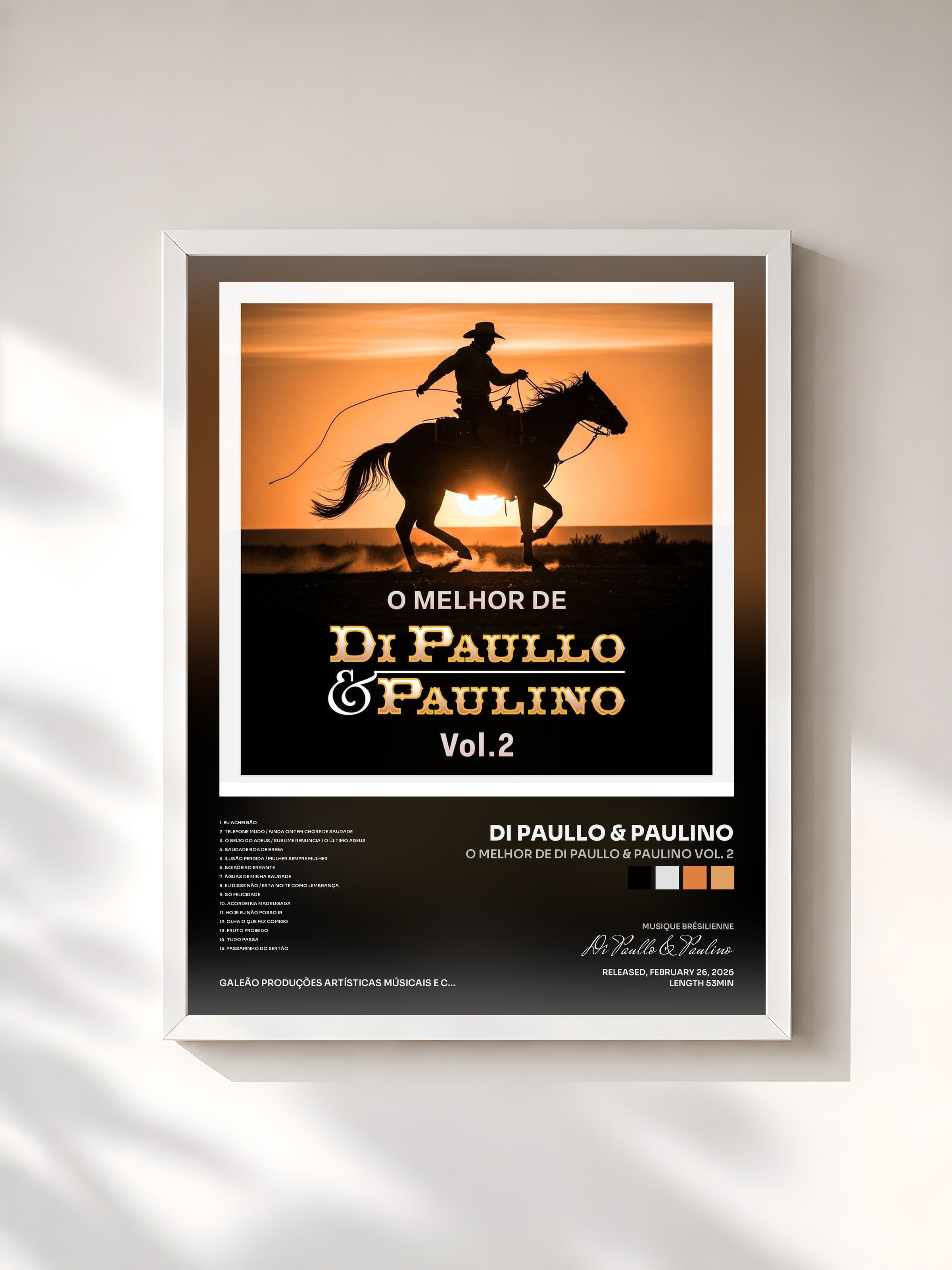 #blanc Tableau de l'album O Melhor de Di Paullo & Paulino Vol. 2 de Di Paullo & Paulino, cadre blanc, imprimé et encadré en France