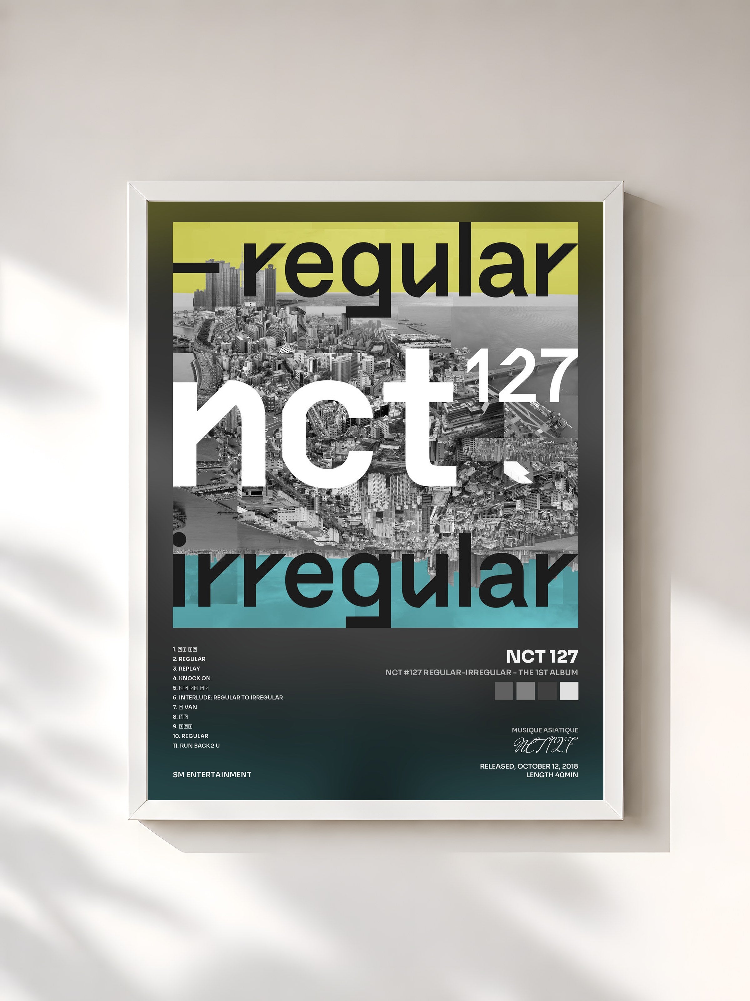 #blanc Tableau de l'album NCT #127 Regular-Irregular - The 1st Album de NCT 127, cadre blanc, imprimé et encadré en France