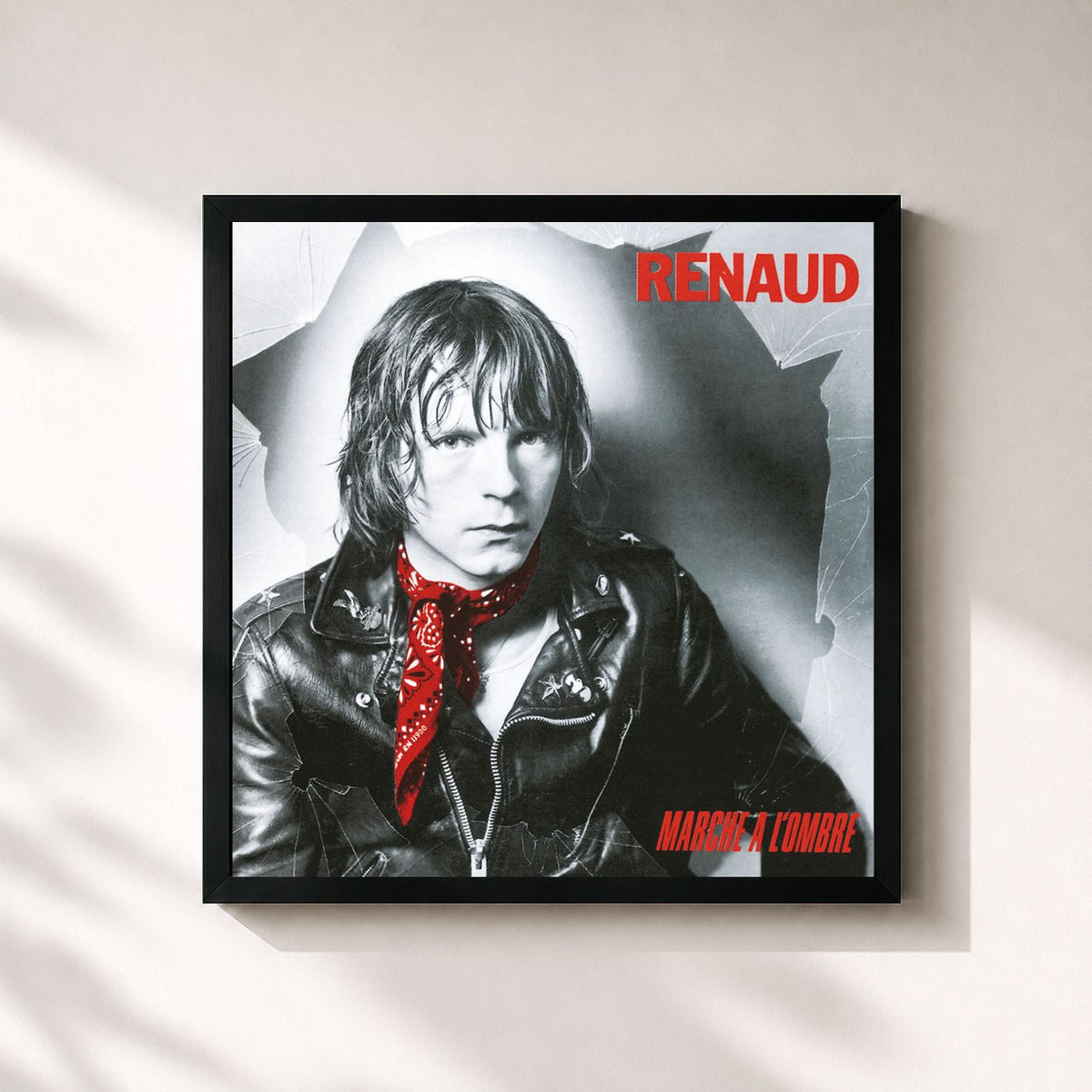 #noir Tableau carré de l'album Marche A L'Ombre (Remastered) de Renaud, cadre noir 32x32 cm