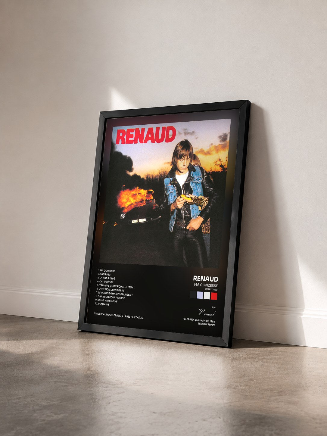#noir Tableau de l'album Ma Gonzesse (Remastered) de Renaud vu de trois quarts, cadre noir