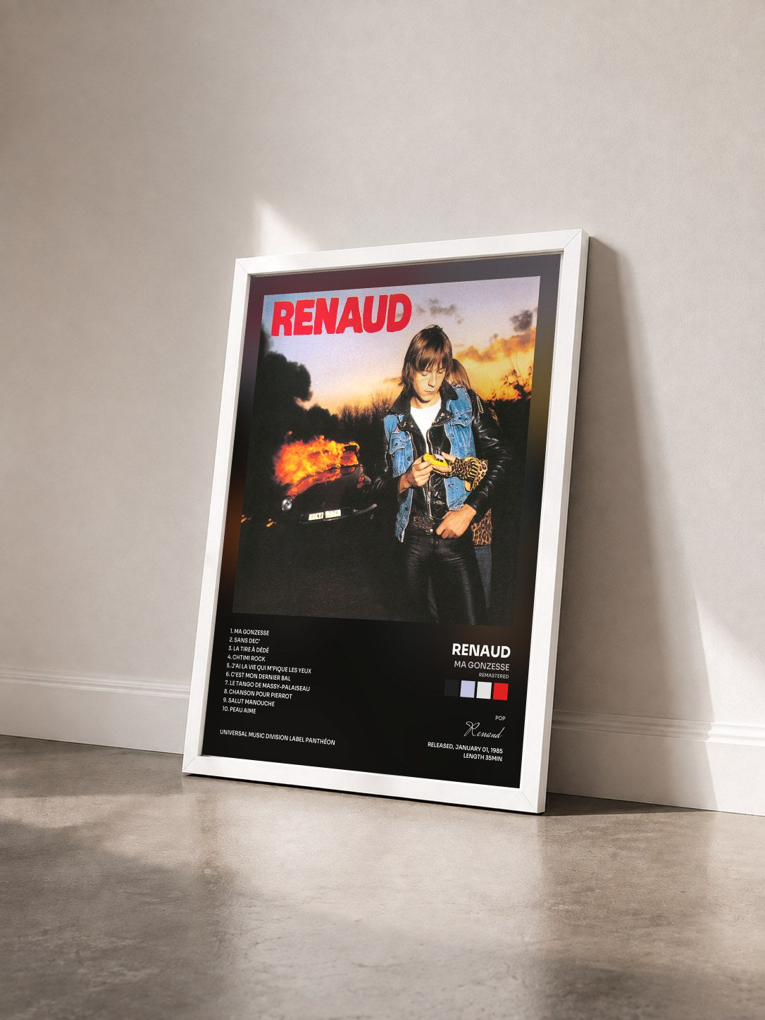#blanc Tableau de l'album Ma Gonzesse (Remastered) de Renaud vu de trois quarts, cadre blanc