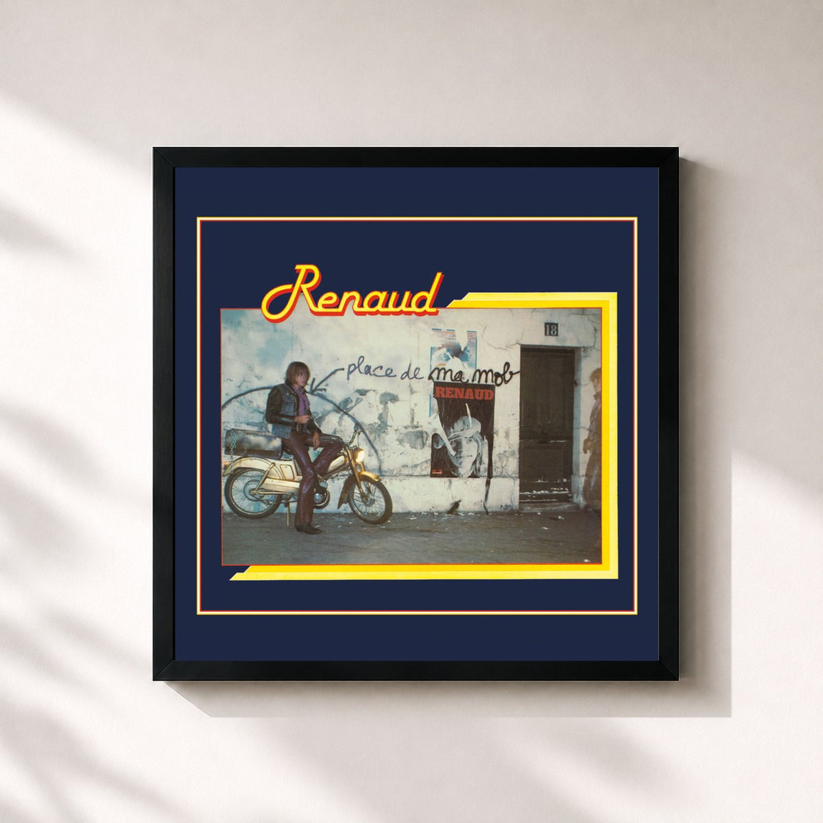 #noir Tableau carré de l'album Place De Ma Mob (2013 Remaster) de Renaud, cadre noir 32x32 cm