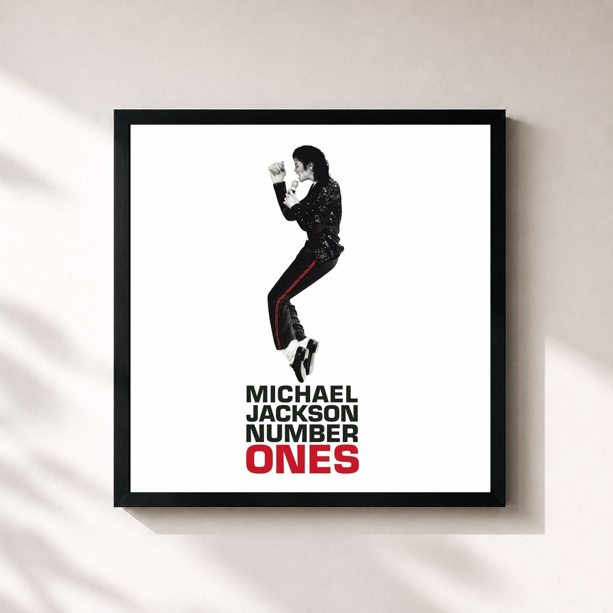 #noir Tableau carré de l'album Number Ones de Michael Jackson, cadre noir 32x32 cm