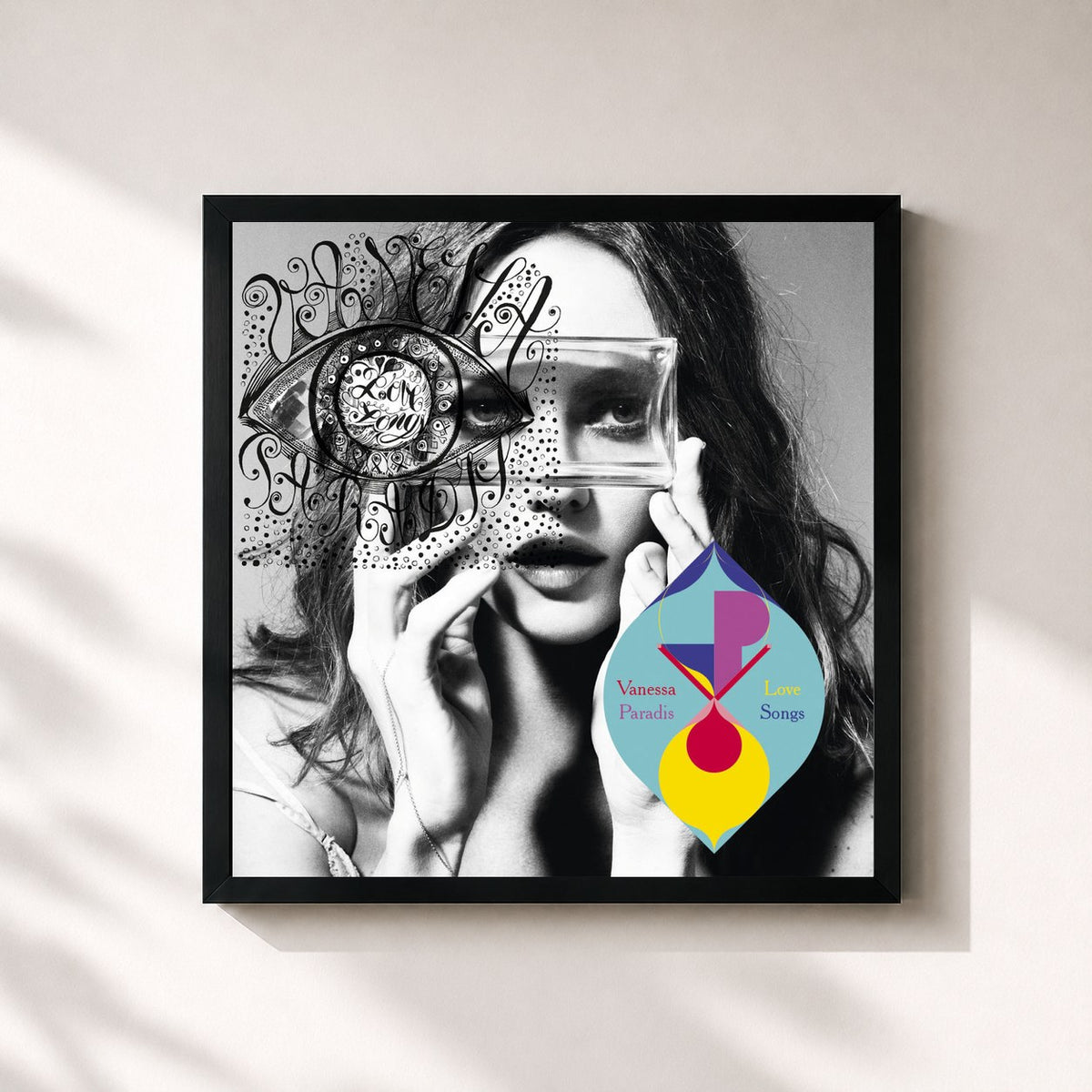 #noir Love Songs de Vanessa Paradis en lámina cuadrada enmarcada, marco negro de 32x32 cm